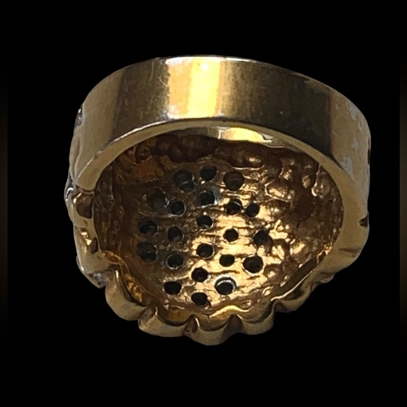 Mens Gold Plated Clear Crystal Stones Nugget Ring Fashion Jewelry Bling - Picture 8 of 8